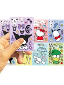 Sanrio 8/16 Blätter gemischte Kuromi Hello Kitty Kinder-Puzzle, Kitty Katze Anime Aufkleber zum Gesicht Basteln, Cartoon Spiel Dekoration, Puzzle Bausatz Jungen Spielzeug