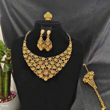 5pcs Middle Eastern Bridal Jewelry Set Necklace Earrings Ring Bracelet Accessory