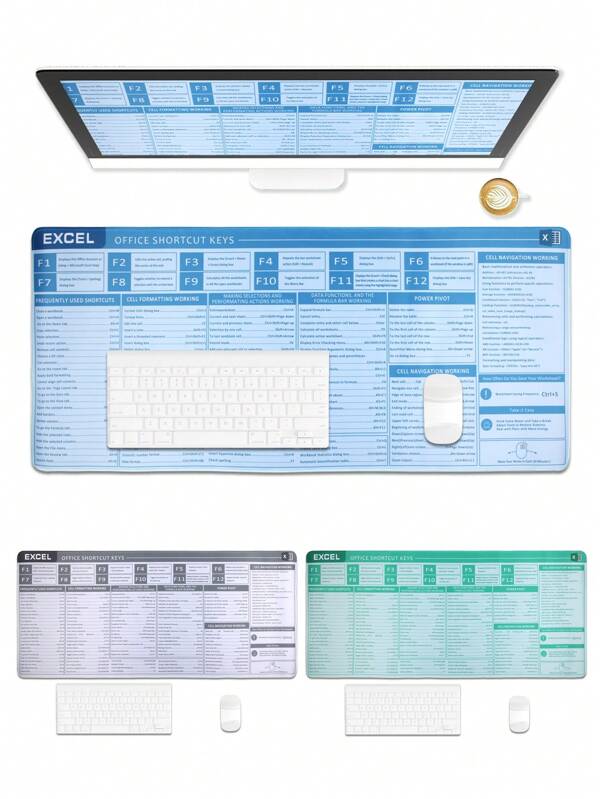 Shortcut Mouse Pad, Extended Mouse Pad With Stitched Edge, Non-Slip Base, Waterproof Keyboard Pad, Suitable For Gamers, Offices And Families, Excel Shortcut Key