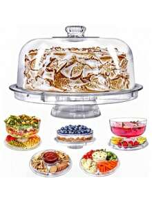 Cake Stand With Dome Cover, 6-In-1 Multi-Purpose Use, Cake Stand With Lid, Serving Platter, Punch Bowl, Desert Platter And More,