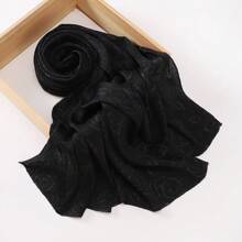 1pc Women Classic Solid Color Rose Embossed Pleated Scarf, Lightweight Breathable Casual Elegant, Suitable For Outings, Daily Wear, Fashion Traveling, Shawl