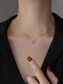 1 peça de colar de aço inoxidável leve com pingente de diamante luxuoso de 6 garras, design vintage europeu e americano, adequado para uso diário feminino, encontros, reuniões, presentes para esposa, mãe ou amigas