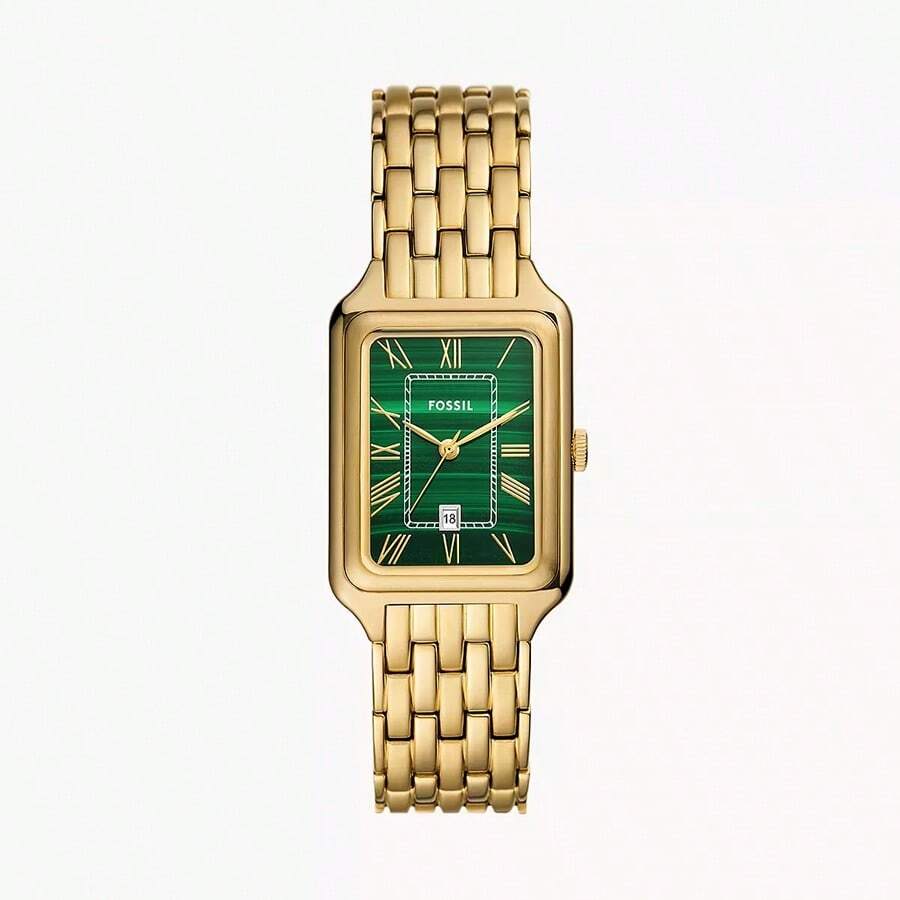 Fossil Reloj Fossil Raquel de cuarzo para mujer, acero inoxidable, tres manecillas, serie cuadrada, caja de acero inoxidable y cubierta de cristal, diámetro de 26 mm.