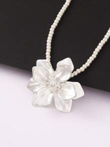 1 pieza Elegante collar gargantilla de camelias de perlas falsas recubiertas de acrílico y metal, adecuado para que las mujeres lo usen a diario, en fiestas y en ocasiones formales