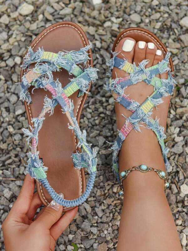 New Design Woven Flat Sandals, Fashion Versatile Casual Breathable Flip Flops, Size 36-43, Summer Outdoor Commute Plus Size Ladies Shoes