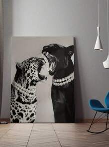 1 pièce Élégance raffinée : Toile murale panthère et léopard noir et blanc, esthétique classique de la jungle en noir et blanc, photographie de léopard et d'ocelot – Impression animalière luxueuse pour salon, chambre, bureau et salle à manger modernes, sans cadre