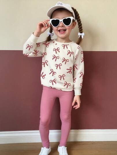 مجموعة 2 حبة بطبعة فراشة بلوزة رياضية + باليغة وردية، ملابس كاجوال ومريحة للربيع والخريف