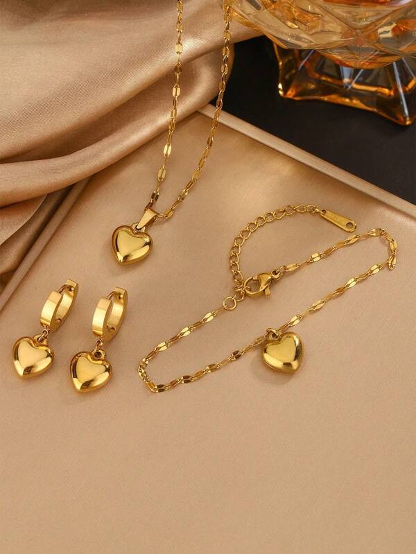 VceTd 1 Set de joyas de acero inoxidable románticas con colgantes con forma de corazón brillante, adecuado para que las mujeres lo usen en citas o compromisos, o como regalo para parejas en días festivos