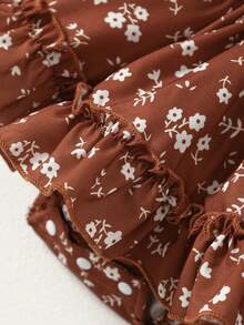 Baby Girl Embracing Bubble Sleeves Flower Printed Skirts Ha Yi - màu nâu - Xem 9
