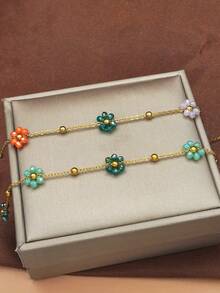 1 件时尚可爱女孩新款 18K 镀金钛钢小花手链，不锈钢串珠设计手饰，母亲节生日情人节约会礼物，舞会珠宝套装，毕业婚礼季，波西米亚度假风格，妈妈，母亲，母亲节，礼物 - 花瓣 - 查看 22