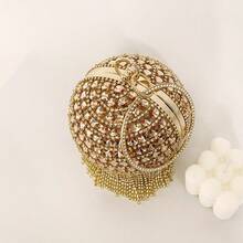 Luxury Fashion Tassel Circular Ball Bag Women's Handbag Diamond Evening Bag Wedding Party Clutch Purse Crossbody Bag - Gold - View 6