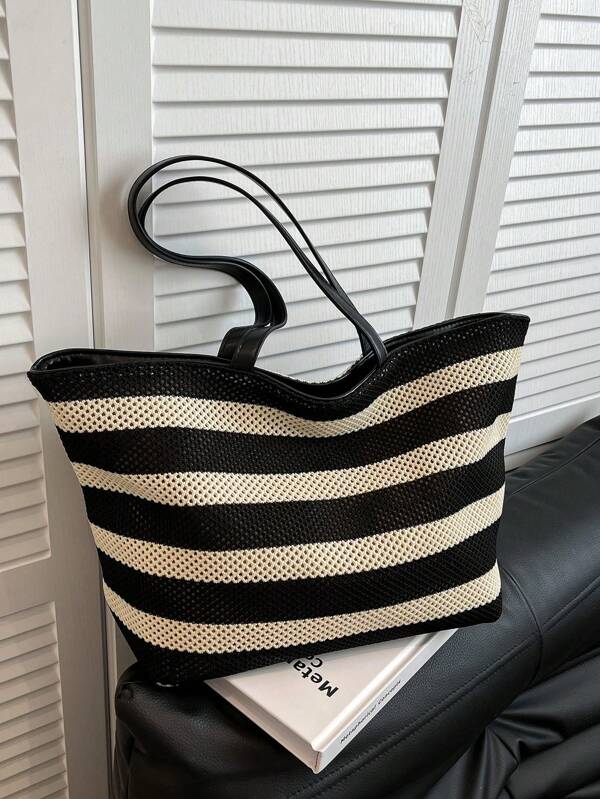 Bolsa Sacola Casual com Um Ombro na Moda, Bolsa de Mão para Escritório e Deslocamento para Mulheres, Bolsa de Viagem de Férias e Escola com Cores Contrastantes