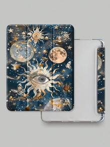 Beautiful Moon Planet Butterfly Pattern Transparent Silicone Shock-Absorbing Stand With Pen Slot, Suitable For Galaxy Tab A8 10.5, S6 Lite 10.4, S7/S8/S9Inch. It Supports Sleep Awakening As A Holiday Gift