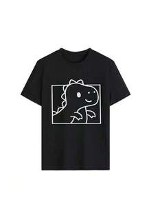 女性用 ラウンドネック 半袖Tシャツ、レター プリント スリムフィット 夏 ア トップス - ブラック - チェックする 2