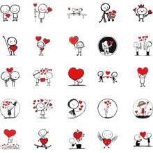 50 Stücke Cartoon Strichmännchen-Liebessymbol Graffiti Aufkleber, Valentinstag kreative Graffiti Aufkleber zum Dekorieren von Laptops, Koffern, Handyhüllen, Computern, Wasserlaschen, personalisierte Aufkleber