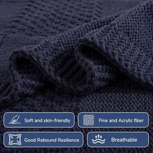 Knit Throw Blanket,Classical Checkered Blanket For Couch,Cozy Warm Knitted Throw Blanket For Bed Sofa Living Room, Decorative Stretched Throw, Lightweigh,50"X 60"Oatmeal - Navy Blue - 查看 4