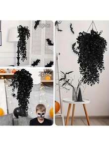1/2/4pcs Black Eucalyptus Faux Hanging Flowers - Durable UV Resistant Artificial Greenery Vines For Indoor/Outdoor Decor, Halloween & Fall Wall Accents With Realistic Petals And Stems, Perfect For Thanksgiving And Halloween, Halloween Decor - Multicolor - View 9