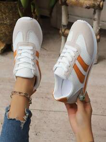 Women'S Fashionable Orange Sneakers With White Laces And Rubber Soles - Casual Low Top Sneakers For All Seasons, Comfortable Walking Shoes|Casual Footwear|Rubber Sole Sneakers - Orange - View 5