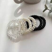 6pcs Transparent Telephone Wire Scrunchies,Small Rubber Hair Bands, Hair Ties For Women, Black & White Hair Clips For Ponytail - Multicolor - View 6