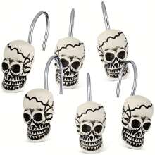 12/20 pièces Crochets de rideau de douche squelette Halloween, anneaux de rideau de douche décoration squelette, crochets de salle de bain en acier inoxydable, décoration squelette maison Halloween (style bizarre)
