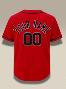 Customizable Men's Baseball Jersey Red V-Neck Embroidered With Name & Number - Loose Fit Button-Up Shirt For Outdoor Sports, Casual Wear, Parties, Sports Team Apparel | Breathable Fabric,Custom Halloween Christmas Holiday Gift - Red - View 4