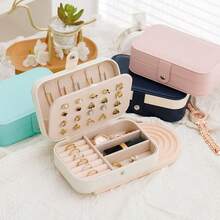 1Pc Portable Jewelry Box Jewelry Organizer Display Travel Jewelry Case Boxes Button Leather Storage Zipper Bag For Women Storage Organizer Travel Essentials Back To School Dormitory Storage - Multicolor - View 8