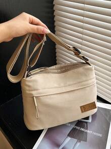 Bolso de hombro de mujer de estilo coreano minimalista casual de nailon, bolso cruzado de moda con múltiples compartimentos, adecuado para compras, billetera, mujeres jóvenes, estudiantes universitarios, principiantes, trabajadores de oficina. Excelente para oficina, universidad, trabajo, negocios, traslados, actividades al aire libre, viajes y senderismo. - Caqui - Ver 5