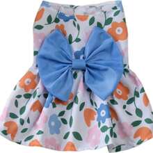 Váy in hình dễ thương cho chó con, Quần áo thú cưng, Quần áo cho chó, Quần áo cho chó Chihuahua, Đồ dùng cho mèo, Trang phục cho thú cưng, Váy cho chó có nơ - Màu xanh lam - Xem 5