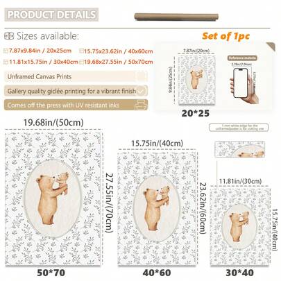 1pc Vintage Mother Bear And Baby Bear Decorative Painting For Nursery, Sweet Floral Children's Room Decor, Boys' Room Art Painting, Animal Baby Pattern Wall Decor. Nursery Wall Art. Retro Cute Inspirational Poster, Children's Gift