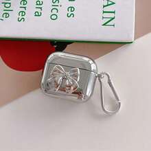 电镀蝴蝶结设计保护套，兼容苹果蓝牙耳机，防刮防摔，适用于蓝牙耳机充电盒 - 銀色 - 查看 11