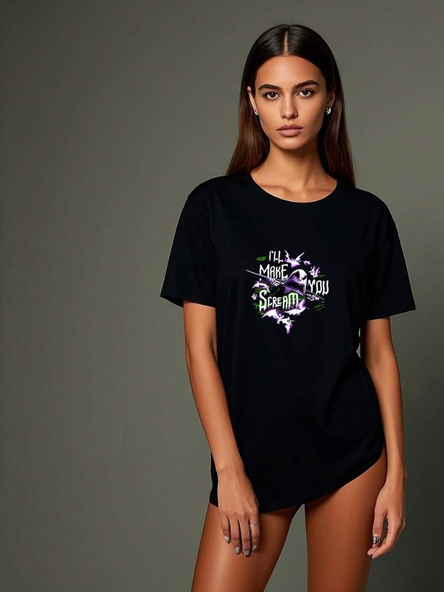 180g Pure Cotton's Nightmare Before Christmas I'll Make You Scream T-Shirt - 黑色1 - 查看 1