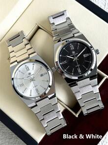 Pablo Raez 1 Stück Herren Business Vintage Uhr Edelstahl Armband Kette Sommer Strand Accessoires Männerschmuck Originale Armbanduhr IPS Silber Nicht anlaufendes Stahlgehäuse Charmante Uhr Berühmte Marke Neu AAA Luxus Schwarz Weiß Farbe 50M Wasserdicht Einfache Kalenderanzeige Uhr Herren Lässig Mode Quarz Uhr für Männer