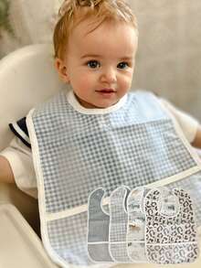 1 件蓝色格子豹纹印花围兜，适合 1-3 岁幼儿，大号防水口水围巾，适合日常使用、外出、用餐 - 彩色 - 查看 6