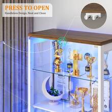 67" Tall Display Cabinet With Glass Doors And 2 Drawers, Adjustable Glass Height, Curio Cabinet With 3 LED Lights And Human Body Sensor (White) - 白色 - 查看 4