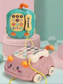 婴儿电话玩具、婴儿音乐玩具、婴儿音乐汽车玩具、幼儿玩具（男孩女孩通用）、儿童过家家电话、儿童益智玩具、带灯光的可爱猫脸玩具、儿童礼物、儿童玩具电话、幼儿音乐、幼儿园学习 - 彩色 - 查看 4