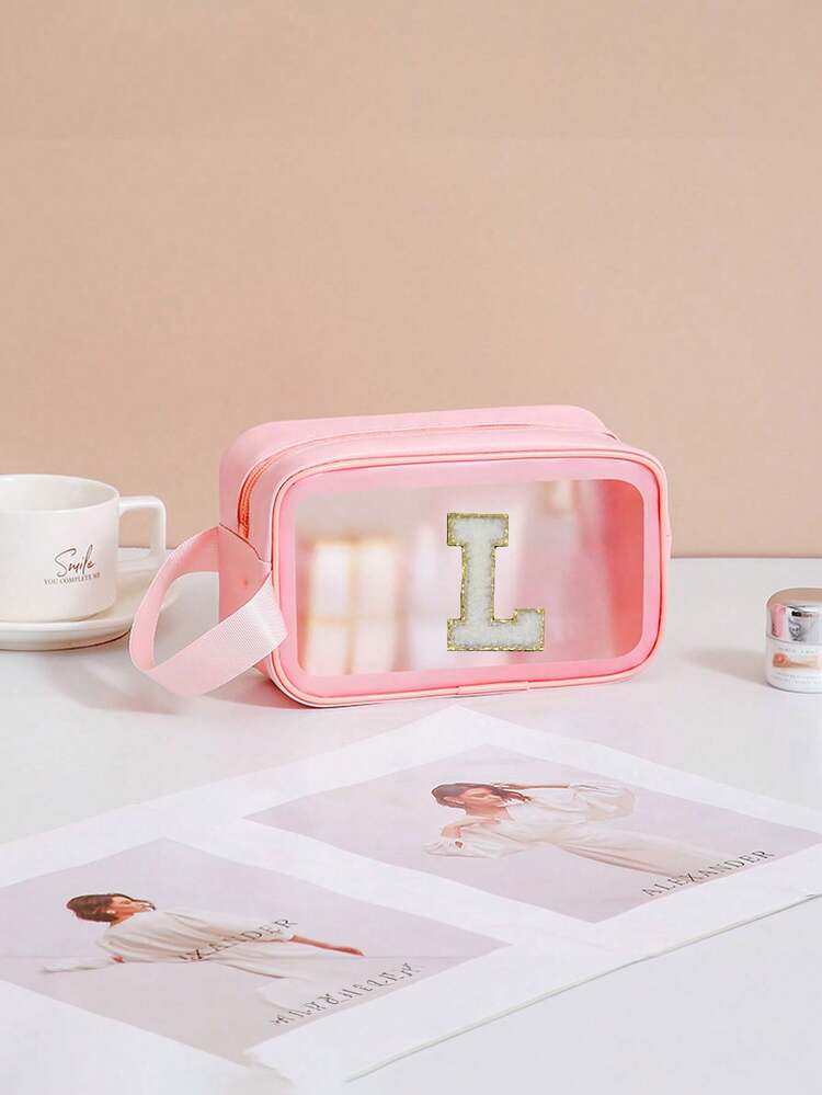 A Pink Letter Pattern Cosmetic And Toiletry Bag, Dry And Wet Separation Clear Wash Bag ,Portable Waterproof PVC Organizer Toiletry Travel Bag ,Large Capacity Multi-Function Transparency PVC Storage Makeup Bag For Bathroom Portable Dry And Wet Separation Swimming Fitness Bag For Men And Women Toiletry Bag Cosmetic Bag For Travel Dorm Essentials Back To School Luggage A-Z - Pink - View 23