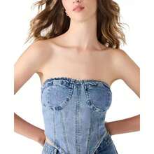 Steve Madden Women's Rina Strapless Denim Corset Top |  | Women Sports Tees & Tanks - Màu xanh đích thực - Xem 4