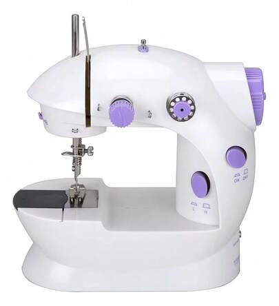 Mini máquina de costura reta FH-SM202 portátil branca BIVOLT 110V/220V