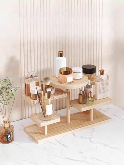 1pc Multi-Layer Solid Wood Desktop Storage Rack, Cosmetics And Perfume Display Rack, Succulent Storage Rack