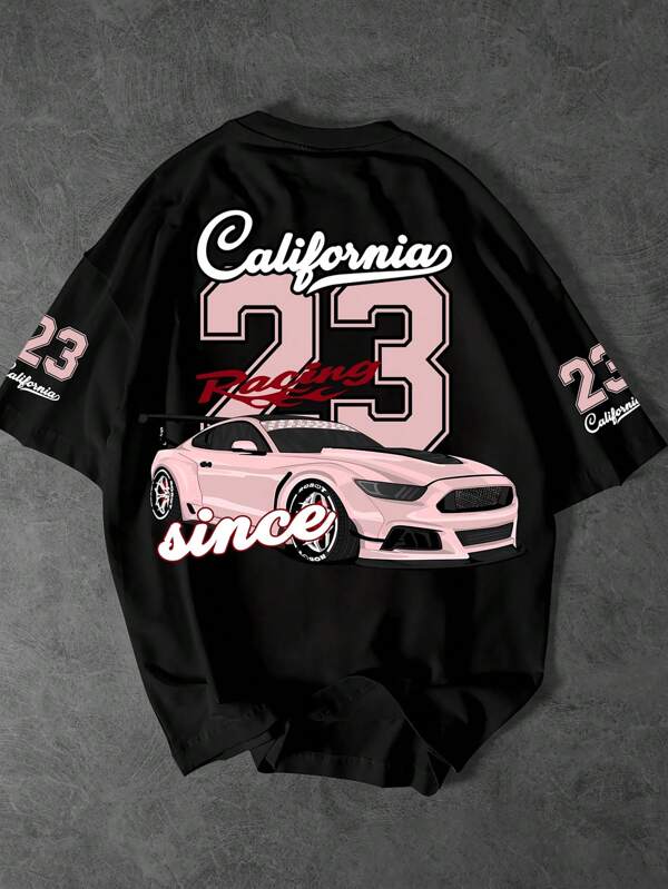 Men's New Fashionable Round Neck Loose Fit T-Shirt, With "California #23" Graphic, Casual And Versatile Design, Suitable For Outdoor Sports, Running, Fitness, Casual Wear, Made Of Soft Polyester, Machine Washable, Summer