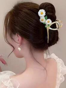 1个女士合金花朵、猫眼、叶子、水钻、珍珠发爪夹，浪漫、奢华、优雅的发髻固定器，简约、高端、时尚，适合日常休闲发夹，女士发饰，夏季沙滩配饰 - 彩色 - 查看 8