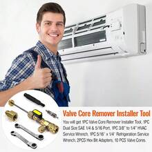 Valve Core Remover Installer Tool And HVAC Service Wrench Set With Hex Bit Adapters, R410A Adapter 5/16 Female 1/4 Male Flare, 3/8'' To 1/4'', 5/16'' X 1/4'' Refrigeration Service Wrench, 10pcs Valve Core