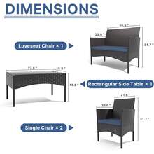 4-Piec Rattan Outdoor Furniture Patio Conversation Set For Backyard, Porch, Poolside W/Coffee Table-Sand - Blue - View 7