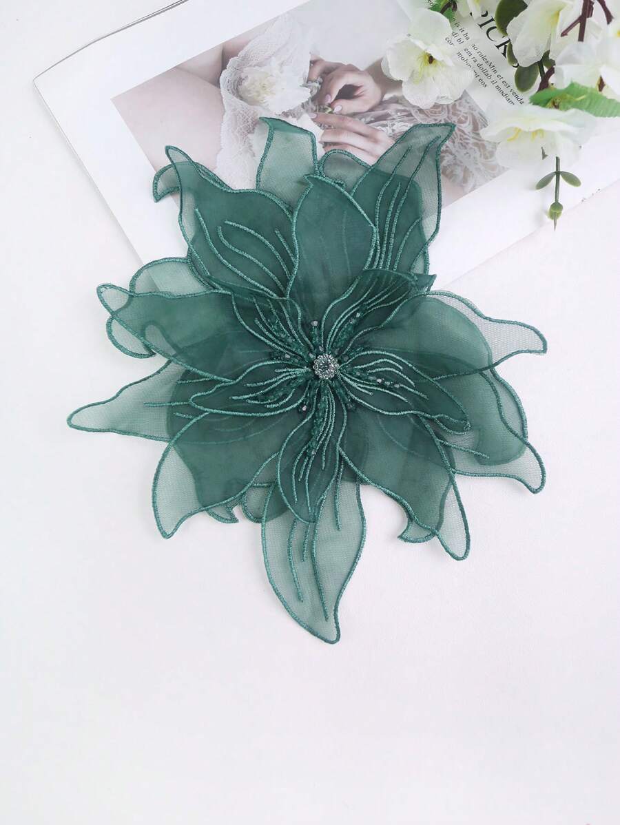 Bordure avec strass en dentelle brodée 3D à 4 couches, accessoire de couture fait main pour robe de mariée, largeur : 23 cm