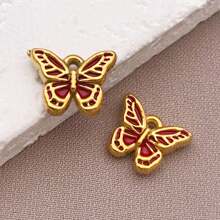 2pcs Fashion Enamel Stainless Steel Butterfly Charm High Quality Gold-Plated Love Butterfly Spacer Beads Pendant For DIY Bracelet Necklace Jewelry Making Craft Accessories