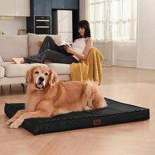 Orthopedic Dog Bed For Large Dogs, Big Waterproof Dog Crate Bed Washable Pet Bed For Large Sized Dogs With Egg Crate Foam Pet Bed Mat, Removable Oxford Cooling Cover, Grey - 黑色 - 查看 4