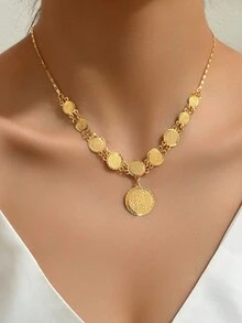 1pc Fashion Minimalist Elegant Metal Coin Pendant Necklace For Women