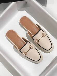 Women's Pointed Toe Chunky Heel Suede Pumps With Back Strap, Breathable Closed Toe High Heel Slingbacks For Summer - Apricot - View 2