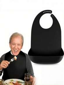 1Pc, Kitchen Adult Bibs For Men, Women, Silicone Food Bib, Elderly Silicone Adjustable Bib, Washable Adult Bibs With Crumb Catche, Eating Large Adult Feeding Bib, Waterproof Three-Dimensional Dirty Food Bib, Saliva Pocket Free Wash, Accessories,Bag,Organizer,Storage
