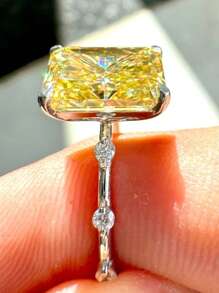 1pc Elegant Luxurious Square Yellow Ring,Four-Prong Setting, Perfect For Weddings, Engagements, Anniversaries, Valentine'S Day, And Birthday Gifts, Wedding Jewelr(No Box)